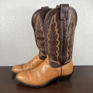 Vintage OLATHE Men’s Cowboy Boots Size 10.5 D Brown Tan Leather Made In USA